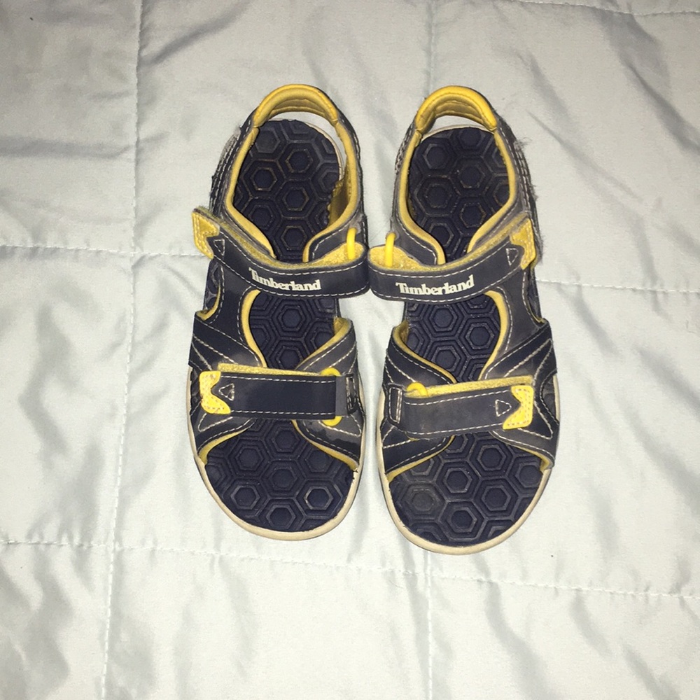 Boys Timberland yellow and navy blue sandals. Size 12.